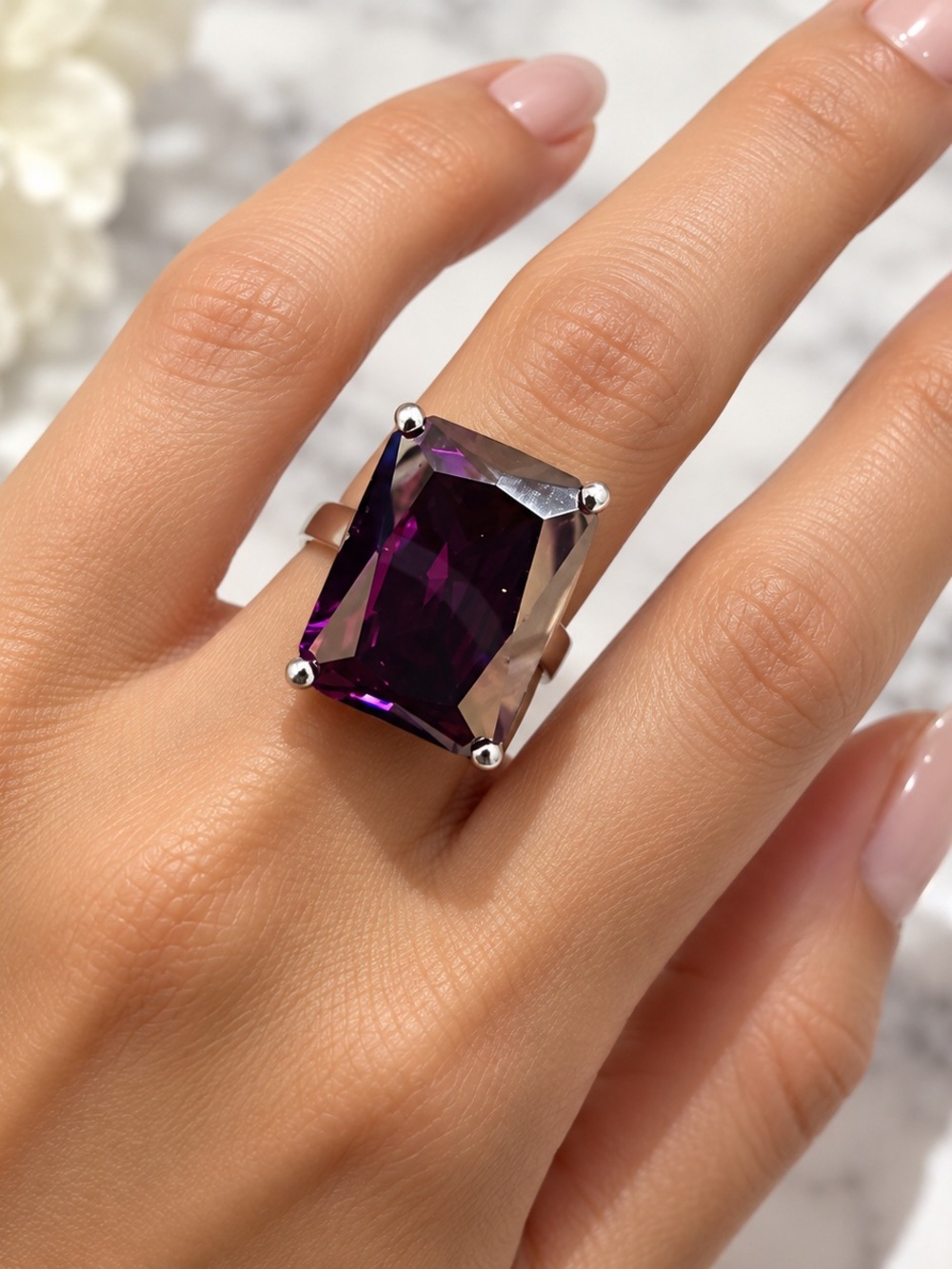 nOir NYC Oversized Purple Crystal Statement Ring Size 7